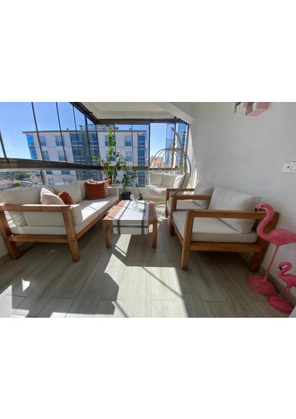 Hera 3+1+1 Bahçe Balkon Teras Ahşap Oturma Grubu