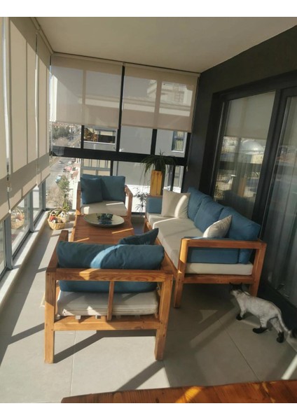 Hera 3+1+1 Bahçe Balkon Teras Ahşap Oturma Grubu