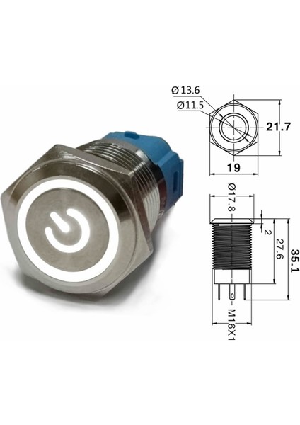 16mm Metal Buton Beyaz Power Sembol Led Işıklı Panel Montaj Düz Kafa Kilitlemeli DC 6A 12V IP67 Su Geçirmez Düğme Başlatma Kontrol Otomasyon Araba Makina Bilgisayar