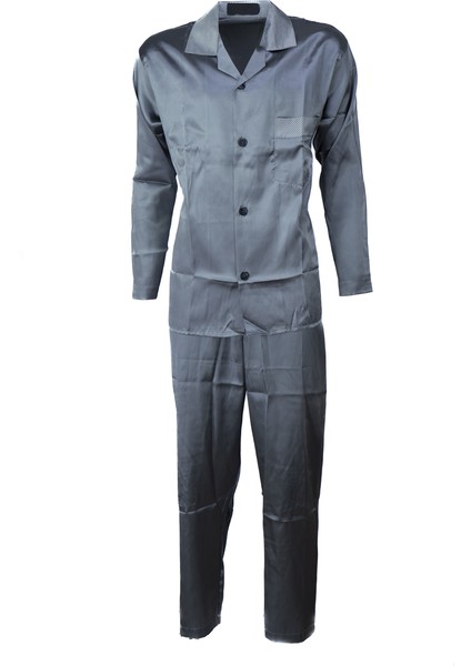 Erkek Şık Klasik Model Pijama Takımı Premium Saten Kumaş Kristal Model Cepli Tam Kalıp