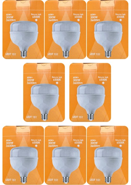 (8 adet) Osaka 50W (300W) Beyaz IŞIK E27 DUYLU (Kalın Duy) LED Torch Ampul