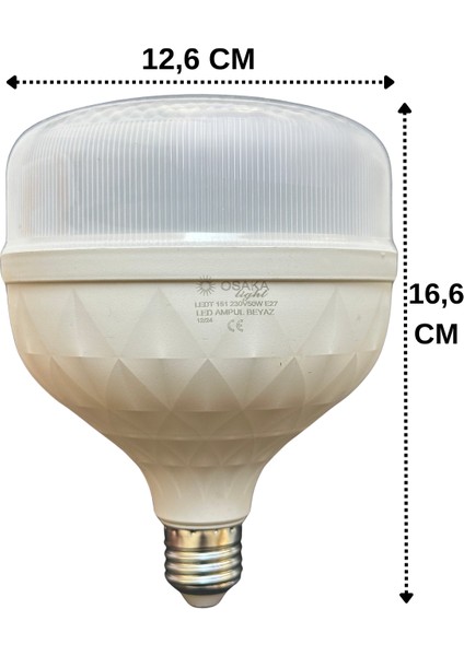(8 adet) Osaka 50W (300W) Beyaz IŞIK E27 DUYLU (Kalın Duy) LED Torch Ampul modelleri