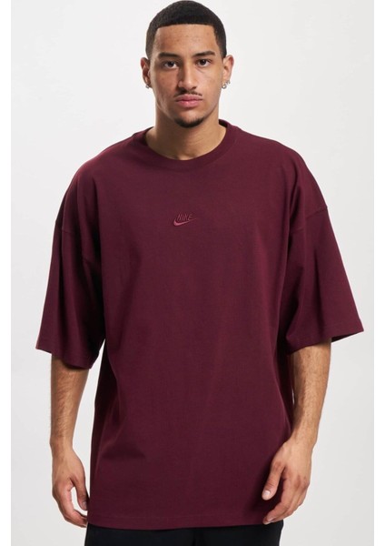 Sportswear Premium Essentials Pamuklu Oversize Kesim Erkek Bordo Spor Tişört ( Geniş Kesim )