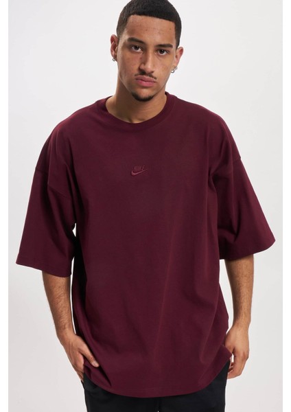 Sportswear Premium Essentials Pamuklu Oversize Kesim Erkek Bordo Spor Tişört ( Geniş Kesim )