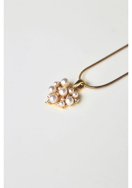 Premium Seri Incili Kalp Model Kadın Çelik Kolye