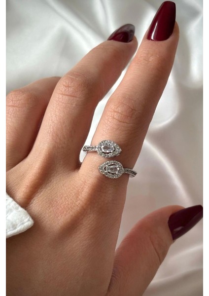 Premium Seri Bead Model Zirkon Taşlı Damla Tasarım Üstten Ayarlanabilir Kadın Çelik Yüzük fiyatları