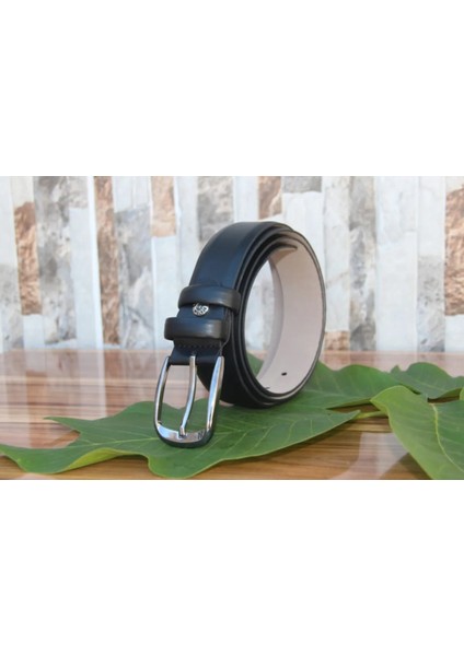 Siyah Baskılı 3,5cm Suni Deri Erkek Kemer