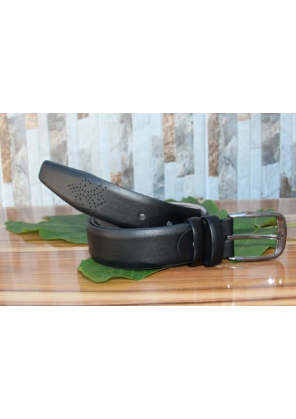 Siyah Baskılı 3,5cm Suni Deri Erkek Kemer fiyatları