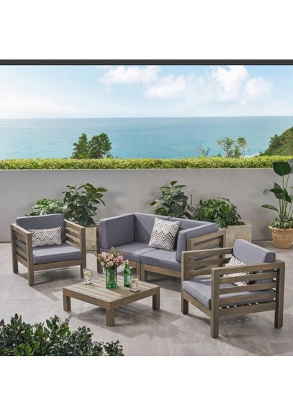 Vista 2+1+1 Bahçe Balkon Teras Ahşap Oturma Grubu