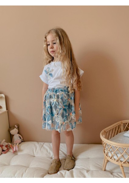 Yigit Butik Çiçek Desenli Etekli Kız Çocuk Alt Üst Takım