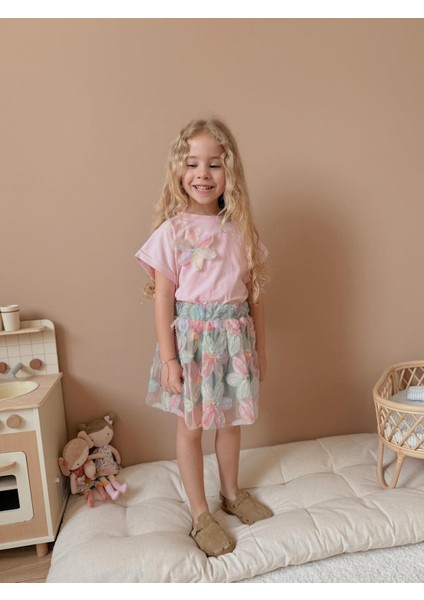 Yigit Butik Çiçek Desenli Etekli Kız Çocuk Alt Üst Takım modelleri