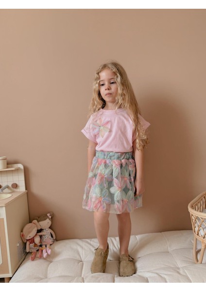 Yigit Butik Çiçek Desenli Etekli Kız Çocuk Alt Üst Takım fırsatları