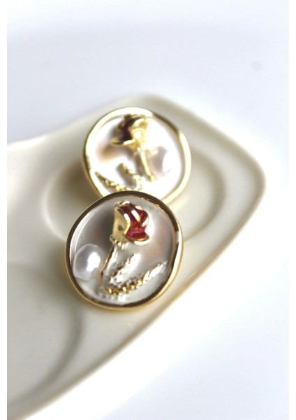 Vintage Kırmızı Gül Motifli 3D Tablo Tasarım Kadın Çelik Küpe indirimleri