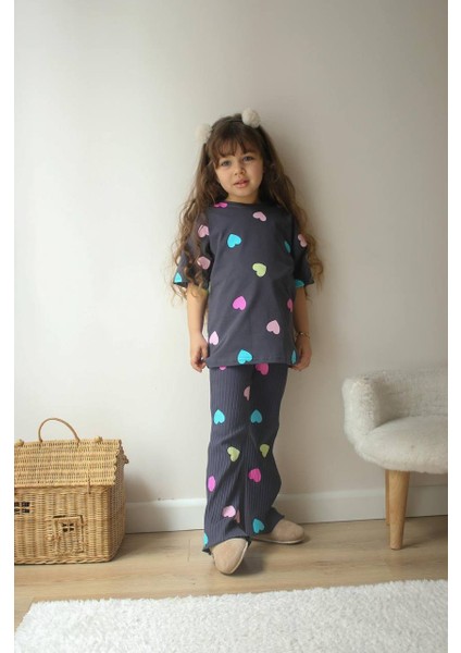 Kalp Baskılı Ikili Kız Takım modelleri