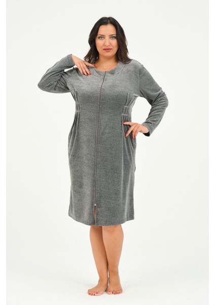 Kadın Fermuarlı Cepli Büyük Beden Pamuklu Kadife Elbise fiyatları