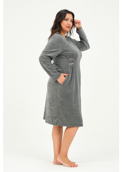 Kadın Fermuarlı Cepli Büyük Beden Pamuklu Kadife Elbise fırsatları