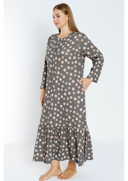 Desenli Uzun Kollu Düğmeli Cepli Kadın Büyük Beden Pamuklu Elbise fiyatları