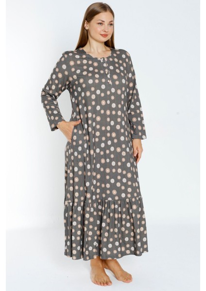 Desenli Uzun Kollu Düğmeli Cepli Kadın Büyük Beden Pamuklu Elbise modelleri