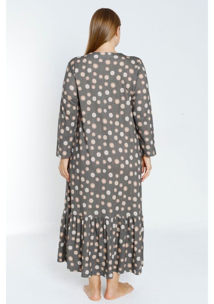 Desenli Uzun Kollu Düğmeli Cepli Kadın Büyük Beden Pamuklu Elbise indirimleri