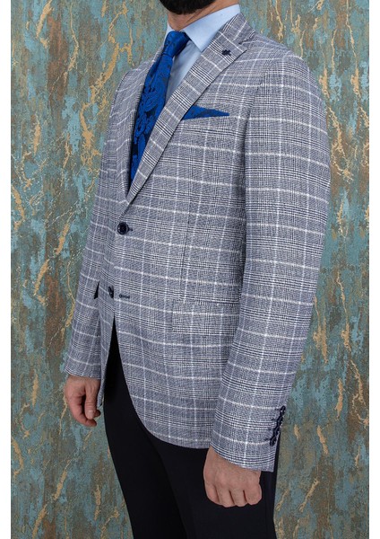 Erkek Slim Fit Mono Yaka Lacivert Yarım Astar Ceket