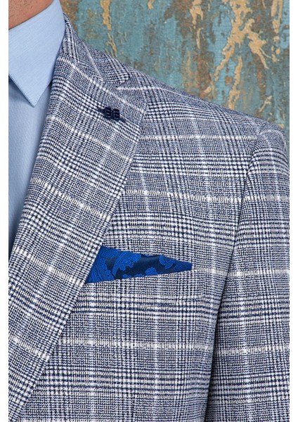 Erkek Slim Fit Mono Yaka Lacivert Yarım Astar Ceket