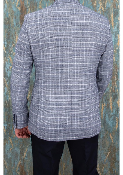 Erkek Slim Fit Mono Yaka Lacivert Yarım Astar Ceket