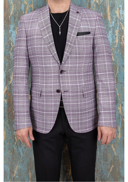 Erkek Slim Fit Mono Yaka Bordo Yarım Astar Ceket
