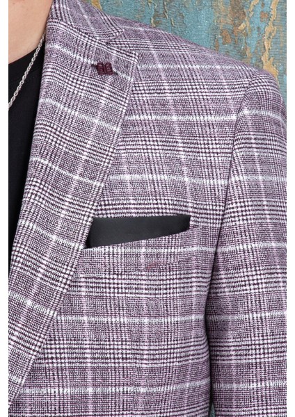 Erkek Slim Fit Mono Yaka Bordo Yarım Astar Ceket