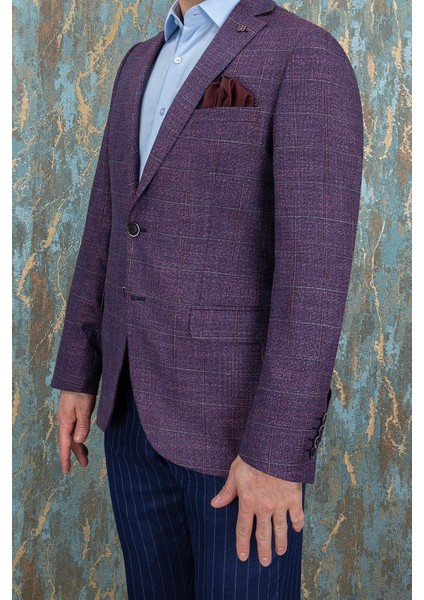 Erkek Slim Fit Mono Yaka Mürdüm Ceket
