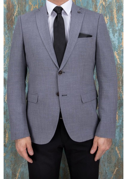 Erkek Slim Fit Mono Yaka Gri Ceket