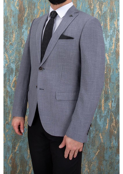 Erkek Slim Fit Mono Yaka Gri Ceket