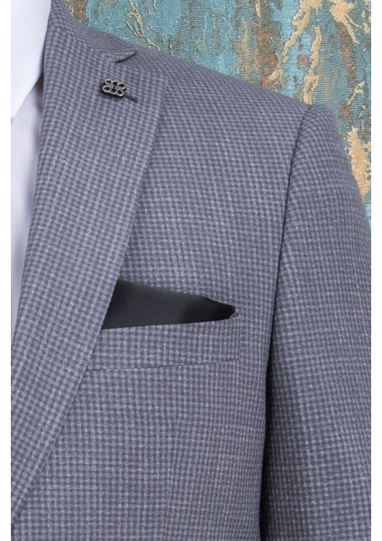Erkek Slim Fit Mono Yaka Gri Ceket
