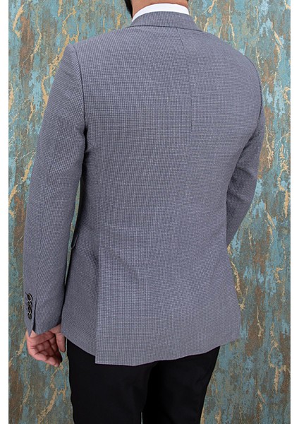 Erkek Slim Fit Mono Yaka Gri Ceket