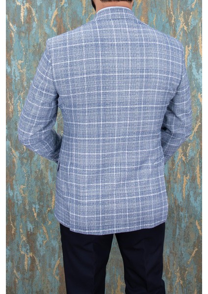 Erkek Slim Fit Mono Yaka Açık Lacivert Yarım Astar Ceket