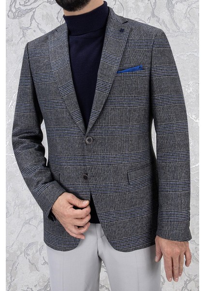 Erkek Slim Fit Mono Yaka Füme Ceket