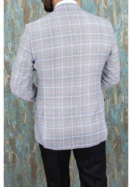 Erkek Slim Fit Mono Yaka Açık Gri Yarım Astar Ceket