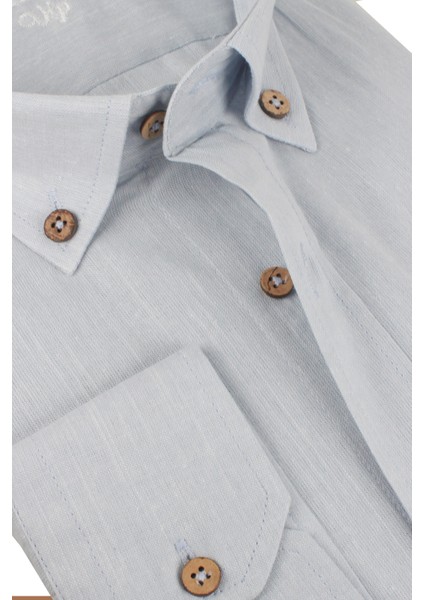 Erkek Mavimsi Gri Uzun Kollu Keten Efektli Cepli Pamuklu Gömlek modelleri