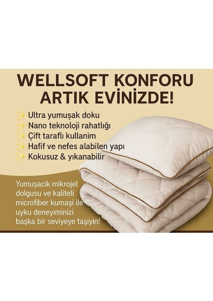 Wellsoft Yastık ve Yorgan Seti- Nano Teknoloji Çift Kişilik (195X215 Cm)+ Tek Yastık (50X70 Cm)