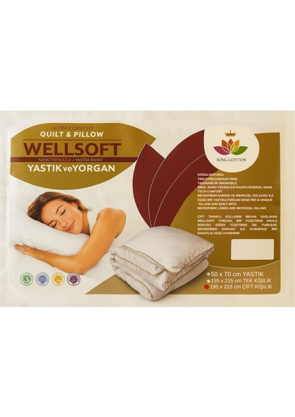 Wellsoft Yastık ve Yorgan Seti- Nano Teknoloji Çift Kişilik (195X215 Cm)+ Tek Yastık (50X70 Cm)