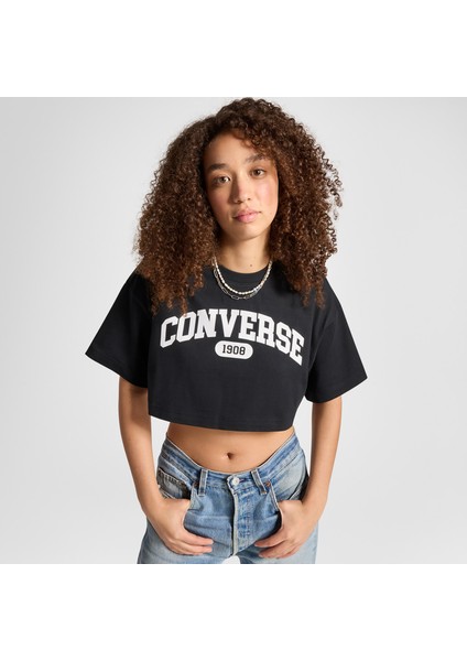 Sporty Cropped Kadın Siyah T-Shirt