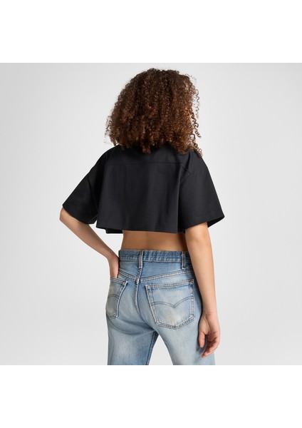 Sporty Cropped Kadın Siyah T-Shirt fiyatları