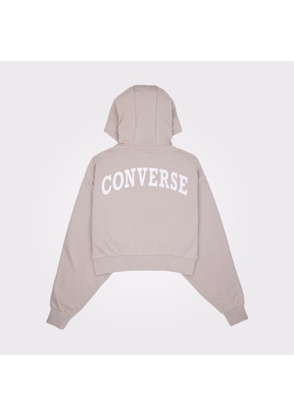 Classic Kadın Fermuarlı Bej Hoodie