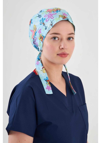 Sünger Bob Desenli Cerrahi Tesettür Bone Büyük Boy