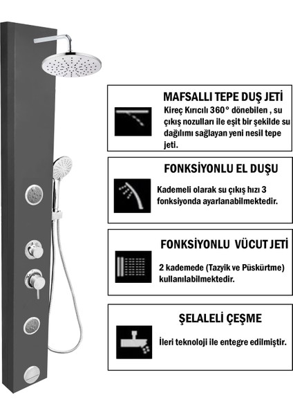 Movia Masajlı Duş Sistemi - Metalik Füme fiyatları