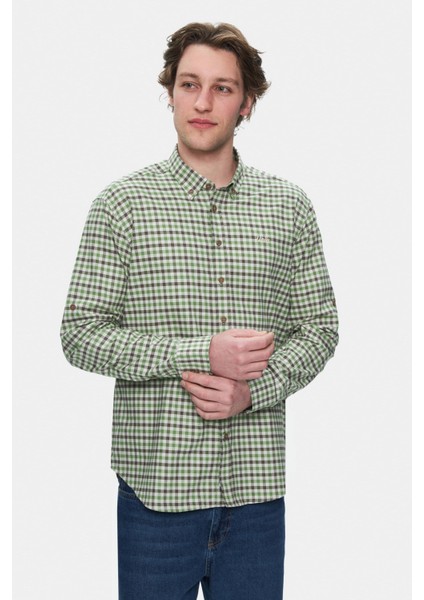Kenward Yeşil Nakışlı Ekoseli Oduncu Standard Fit Erkek Gömlek