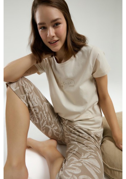 3301 Nature Lover Kadın Bisiklet Yaka Regular Kısa Kol Kapri Pijama Takım