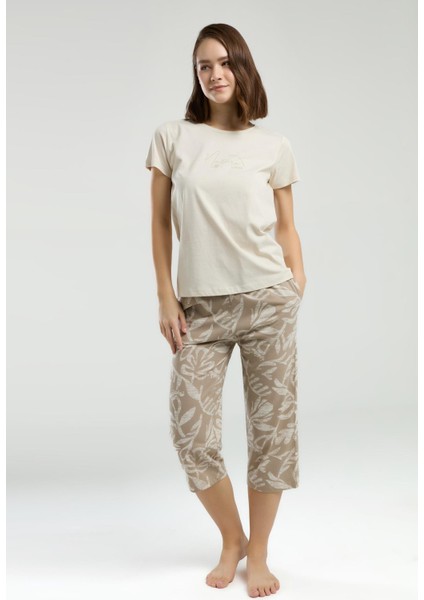 3301 Nature Lover Kadın Bisiklet Yaka Regular Kısa Kol Kapri Pijama Takım