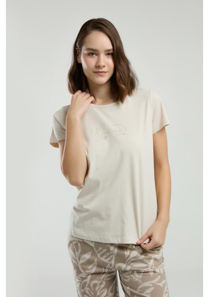 3301 Nature Lover Kadın Bisiklet Yaka Regular Kısa Kol Kapri Pijama Takım