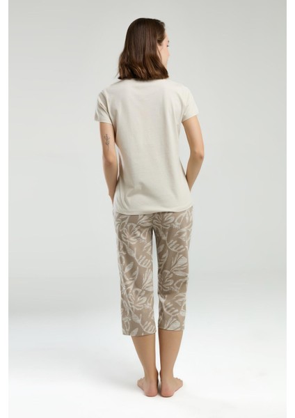 3301 Nature Lover Kadın Bisiklet Yaka Regular Kısa Kol Kapri Pijama Takım