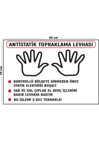 Metal Antistatik Topraklama Levhası 15 cm x 20 cm Uyarı Levhası Yönlendirme Tabelası